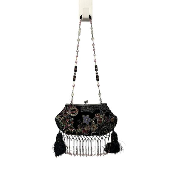 Vintage Mary Frances Sequin Rhinestone Embellished Beaded Fringe Evening Bag - Picture 1 of 8
